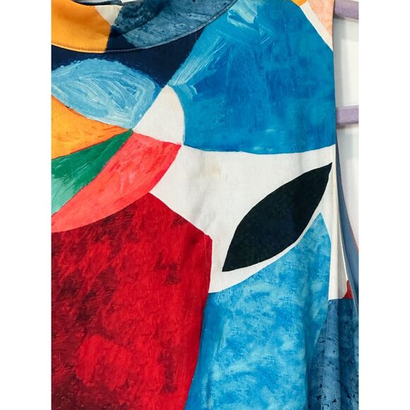 Nicole Miller Watercolor Abstract Satin High Neck Maxi Dress Size Small - Picture 5 of 8